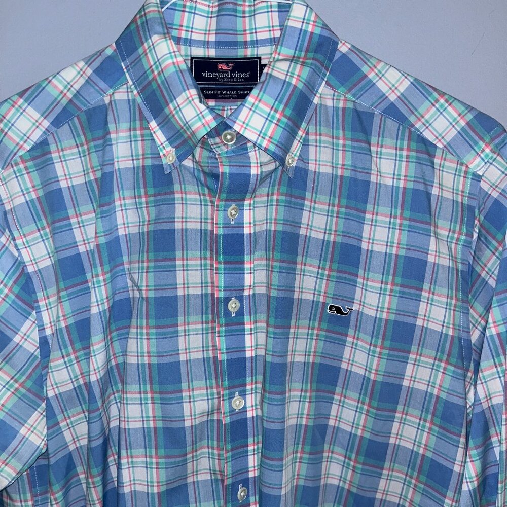 Vineyard Vines, Slim Fit Whale Shirt, Men's L, Pastel Plaid